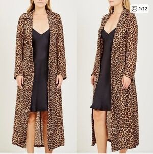 Mademoisselle Leopard Print Long Robe Duster - Brown